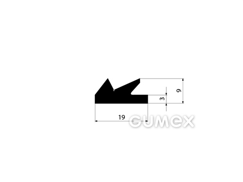 Gumový profil tvarový, 9x19mm, 70°ShA, EPDM, -40°C/+100°C, čierny